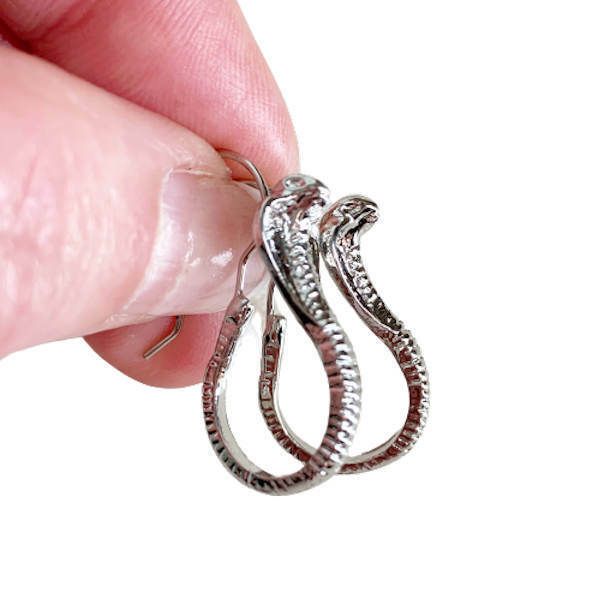 New Cobra Snake Earrings Silver Dangle Drop French Hooks Punk Rocker Nwt